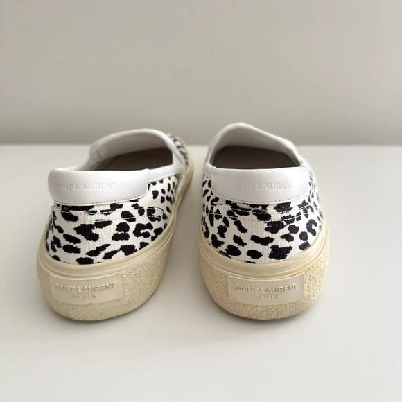 SAINT LAURENT Black/White Leopard Print Canvas Slip-On Sneakers Size 38.5 - Picture 6 of 10